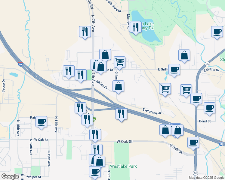 map of restaurants, bars, coffee shops, grocery stores, and more near 612 Nikles St in Bozeman