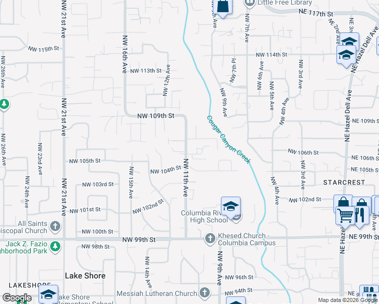 map of restaurants, bars, coffee shops, grocery stores, and more near 927 Northwest 105th Circle in Vancouver