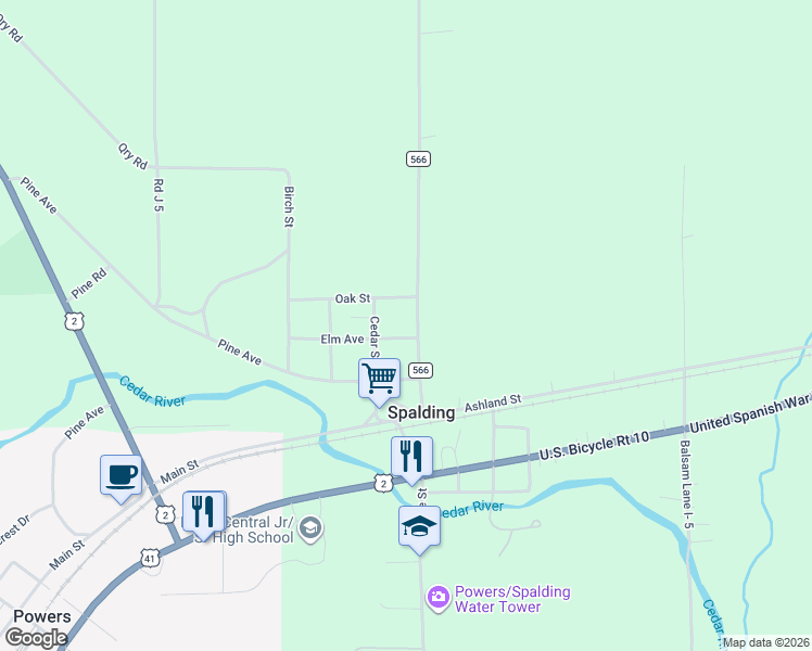 map of restaurants, bars, coffee shops, grocery stores, and more near Elm Avenue in Spalding