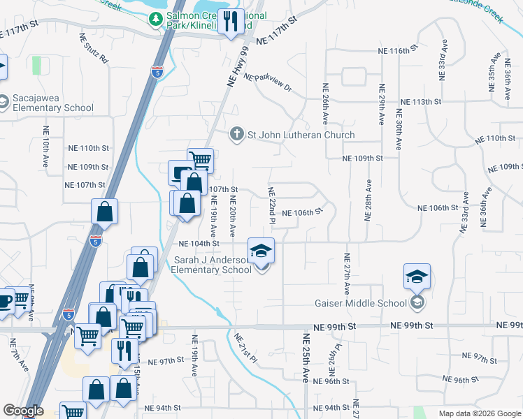 map of restaurants, bars, coffee shops, grocery stores, and more near 10521 Northeast 21st Court in Vancouver