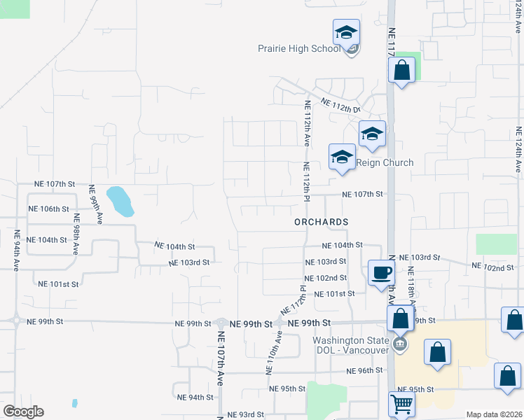 map of restaurants, bars, coffee shops, grocery stores, and more near 10900 Northeast 105th Street in Vancouver