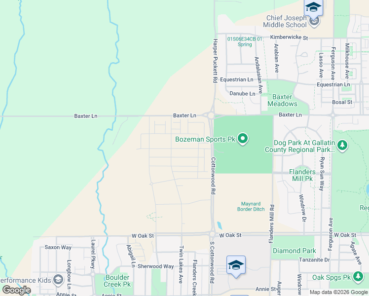 map of restaurants, bars, coffee shops, grocery stores, and more near 5250 Baxter Lane in Bozeman