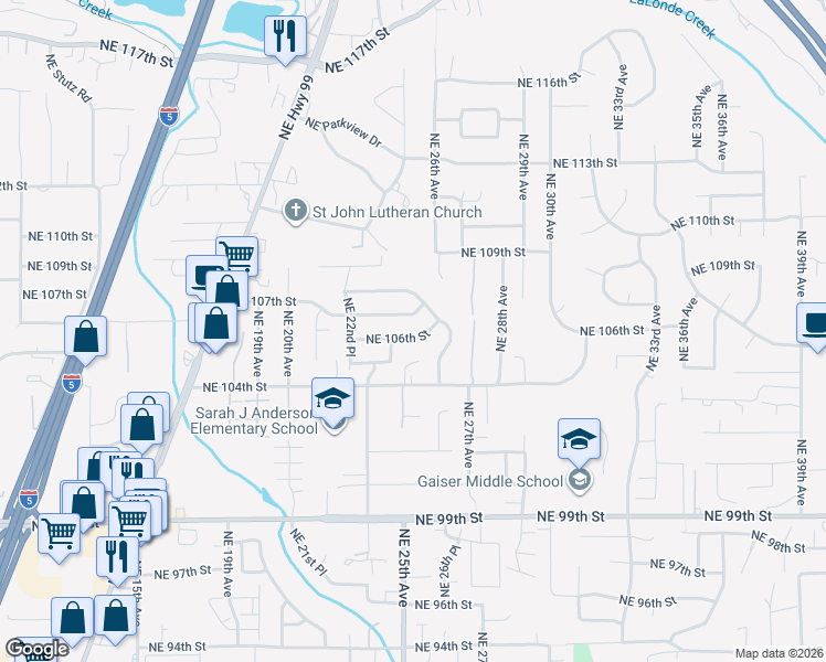 map of restaurants, bars, coffee shops, grocery stores, and more near 10505 Northeast 24th Avenue in Vancouver