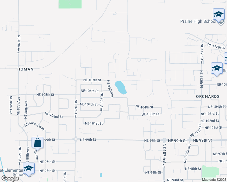 map of restaurants, bars, coffee shops, grocery stores, and more near 10511 Northeast 99th Avenue in Vancouver