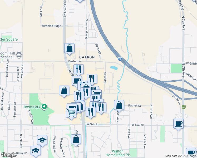map of restaurants, bars, coffee shops, grocery stores, and more near 1731 Tschache Lane in Bozeman