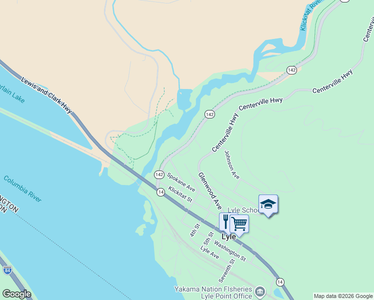 map of restaurants, bars, coffee shops, grocery stores, and more near 25 Bryan Way in Lyle