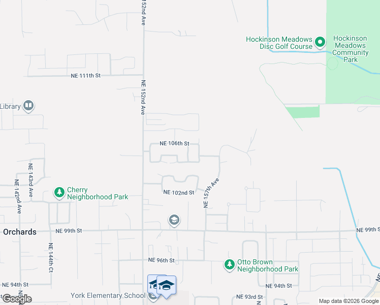 map of restaurants, bars, coffee shops, grocery stores, and more near 15502 Northeast 106th Street in Vancouver