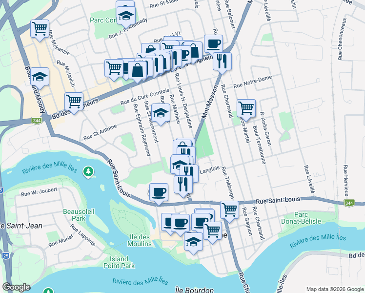 map of restaurants, bars, coffee shops, grocery stores, and more near 630 Rue Ernest S. Mathieu in Terrebonne