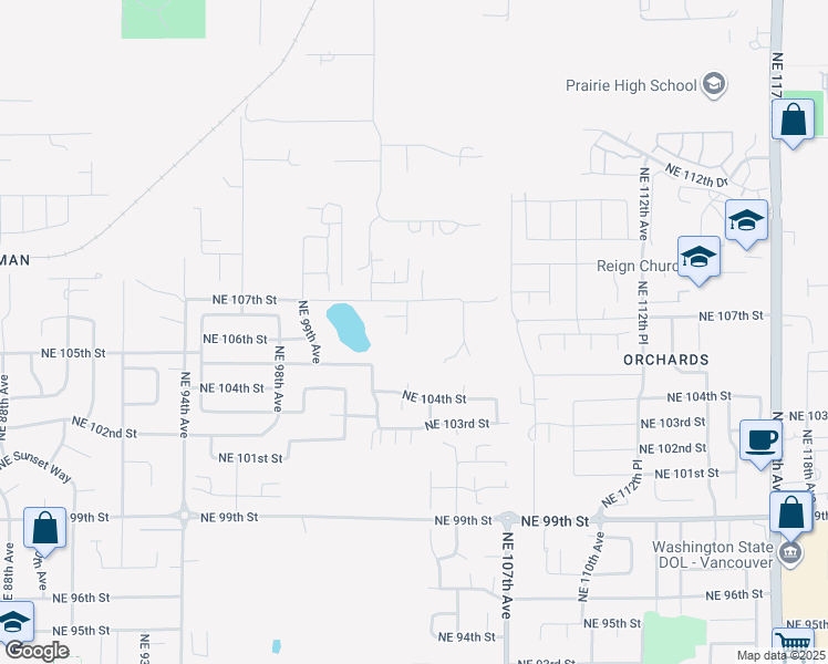 map of restaurants, bars, coffee shops, grocery stores, and more near 10315 Northeast 107th Street in Vancouver