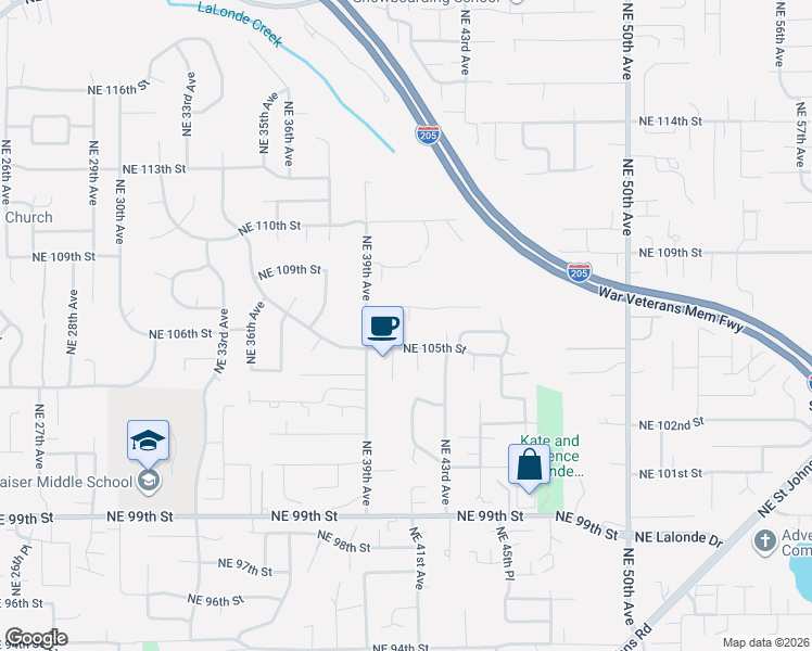 map of restaurants, bars, coffee shops, grocery stores, and more near 4109 Northeast 107th Street in Vancouver