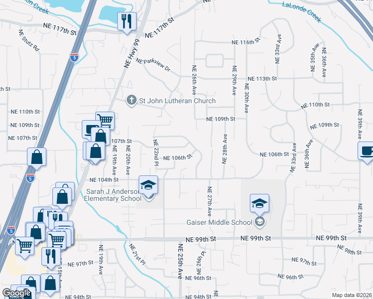 map of restaurants, bars, coffee shops, grocery stores, and more near 2417 Northeast 107th Street in Vancouver