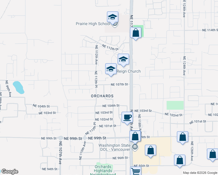 map of restaurants, bars, coffee shops, grocery stores, and more near 10604 Northeast 114th Court in Vancouver