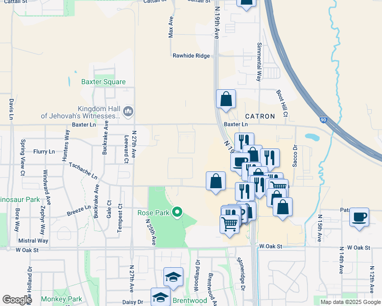map of restaurants, bars, coffee shops, grocery stores, and more near 2224 Baxter Lane in Bozeman