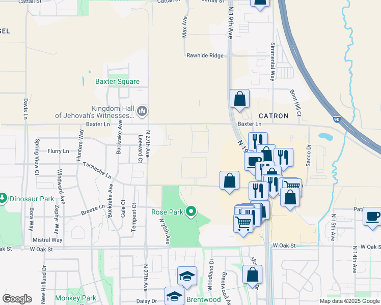 map of restaurants, bars, coffee shops, grocery stores, and more near 2234 East Baxter Lane in Bozeman