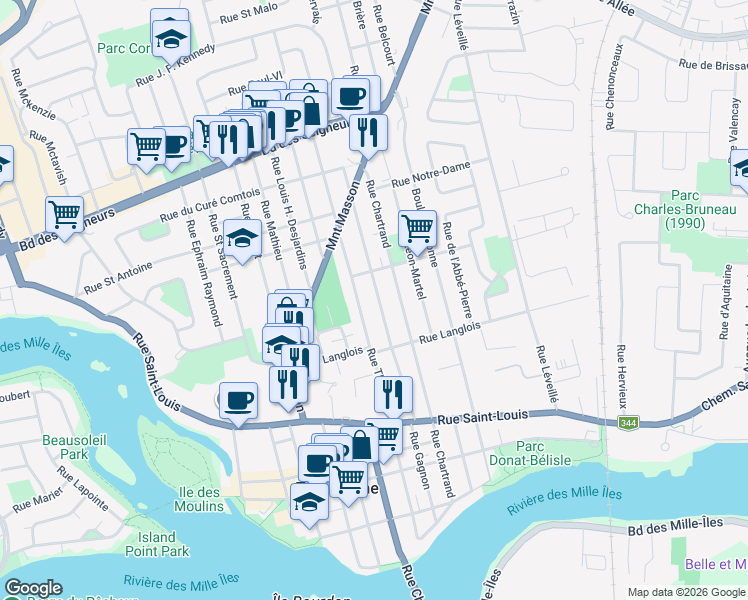 map of restaurants, bars, coffee shops, grocery stores, and more near 594 Rue Gagnon in Terrebonne