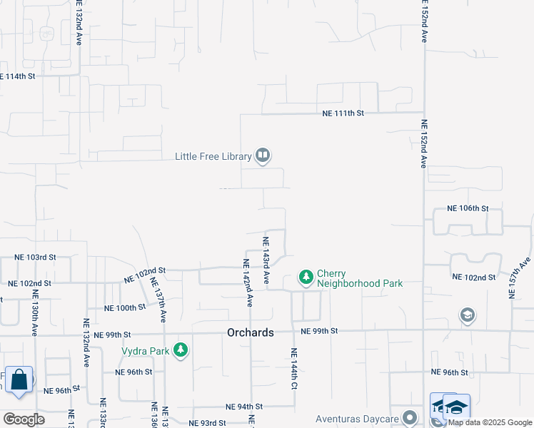 map of restaurants, bars, coffee shops, grocery stores, and more near 14300 Northeast 106th Street in Vancouver
