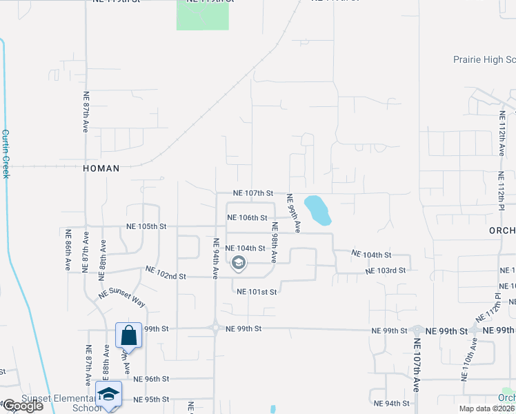 map of restaurants, bars, coffee shops, grocery stores, and more near 9705 Northeast 106th Way in Vancouver