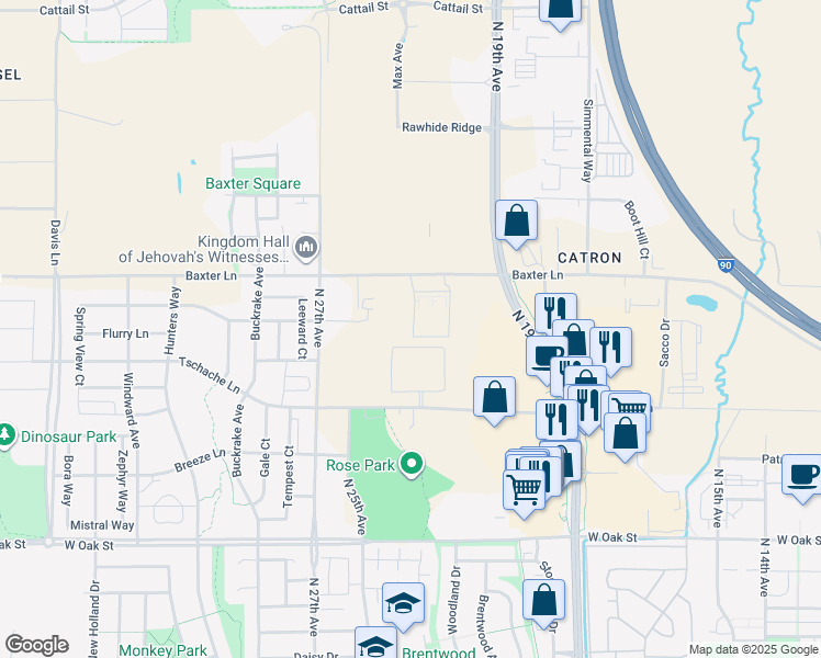 map of restaurants, bars, coffee shops, grocery stores, and more near 2234 East Baxter Lane in Bozeman
