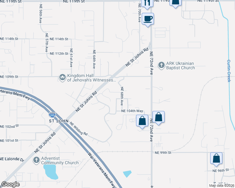 map of restaurants, bars, coffee shops, grocery stores, and more near 6703 Northeast 107th Street in Vancouver