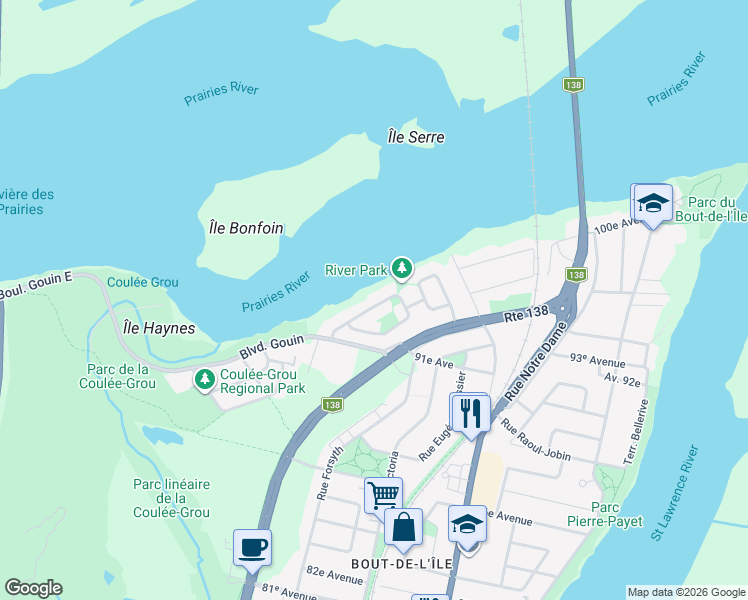 map of restaurants, bars, coffee shops, grocery stores, and more near 320 Rue Pierre Mercure in Montreal