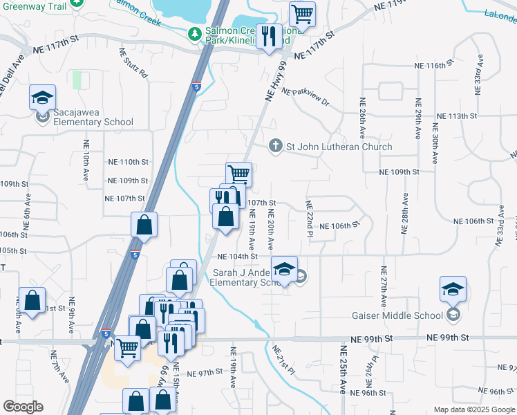 map of restaurants, bars, coffee shops, grocery stores, and more near 1917 Northeast 107th Street in Vancouver