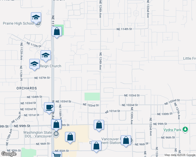 map of restaurants, bars, coffee shops, grocery stores, and more near 12300 Northeast 106th Street in Vancouver