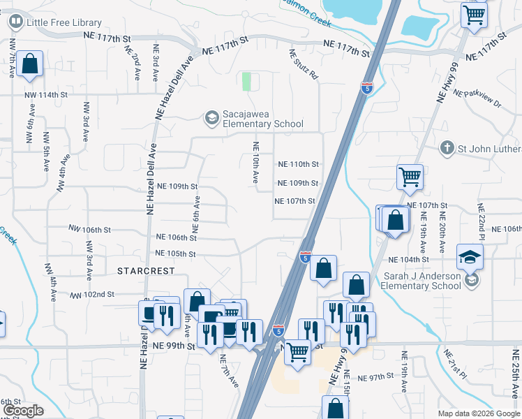 map of restaurants, bars, coffee shops, grocery stores, and more near 10504 Northeast 9th Avenue in Vancouver