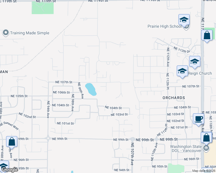 map of restaurants, bars, coffee shops, grocery stores, and more near 10315 Northeast 107th Street in Vancouver