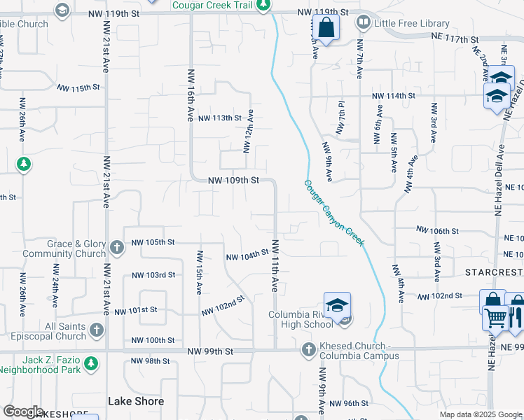 map of restaurants, bars, coffee shops, grocery stores, and more near 1110 Northwest 107th Circle in Vancouver