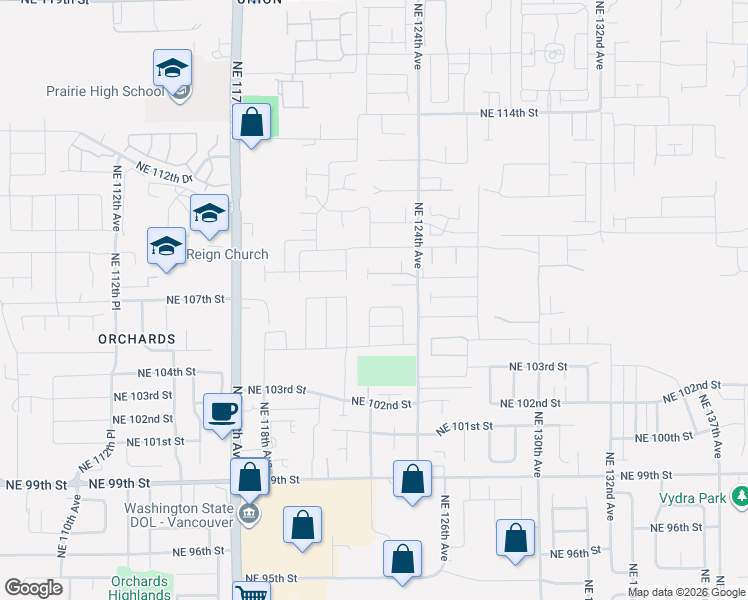 map of restaurants, bars, coffee shops, grocery stores, and more near 12200 Northeast 106th Street in Vancouver