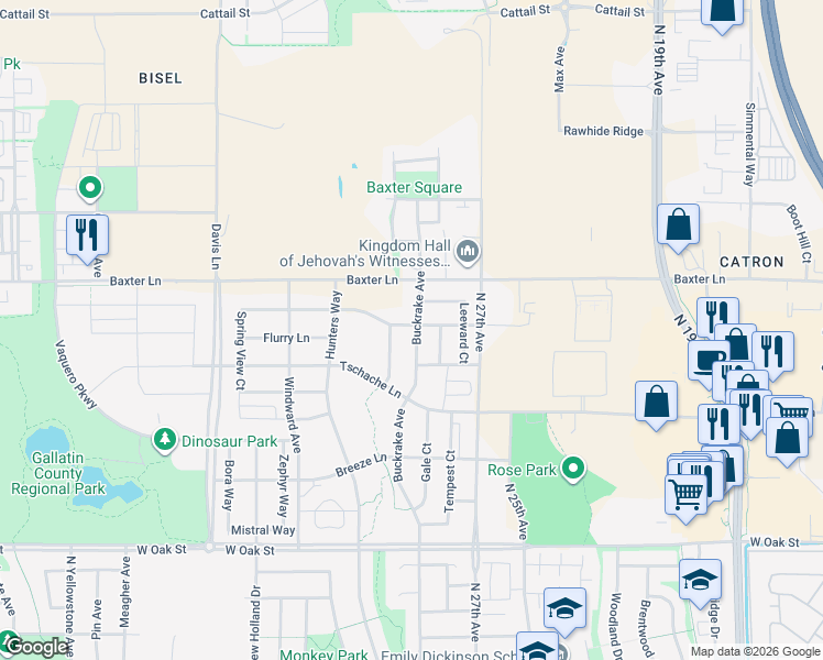 map of restaurants, bars, coffee shops, grocery stores, and more near 1891 Buckrake Avenue in Bozeman