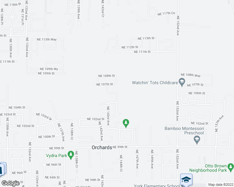 map of restaurants, bars, coffee shops, grocery stores, and more near 14300 Northeast 106th Street in Vancouver