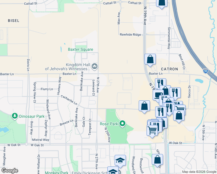 map of restaurants, bars, coffee shops, grocery stores, and more near 5482-5498 E Baxter Ln in Bozeman