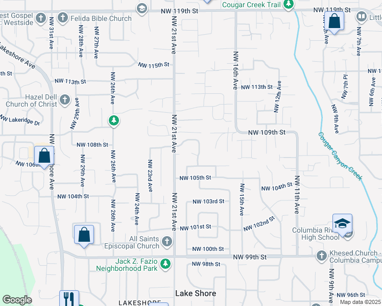map of restaurants, bars, coffee shops, grocery stores, and more near 1189 Northwest 32nd Place in Vancouver