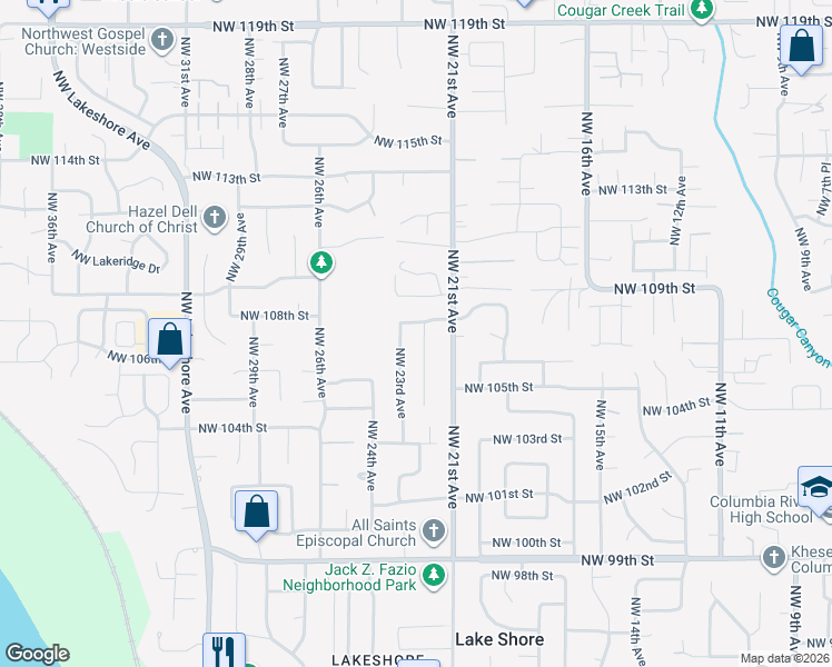 map of restaurants, bars, coffee shops, grocery stores, and more near 10714 Northwest 22nd Avenue in Vancouver