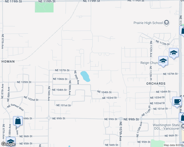 map of restaurants, bars, coffee shops, grocery stores, and more near 10206 Northeast 106th Circle in Vancouver