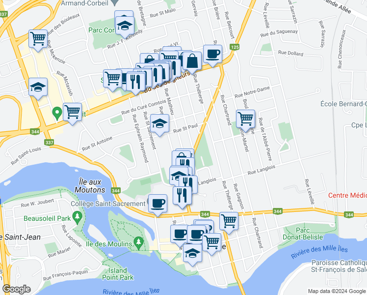 map of restaurants, bars, coffee shops, grocery stores, and more near 661 Rue Ernest S. Mathieu in Terrebonne