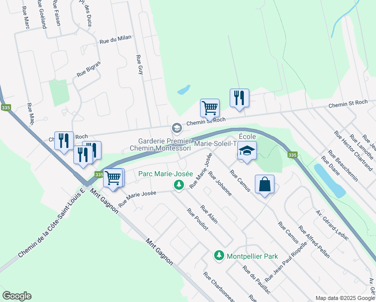 map of restaurants, bars, coffee shops, grocery stores, and more near 3571 Rue Camus in Terrebonne