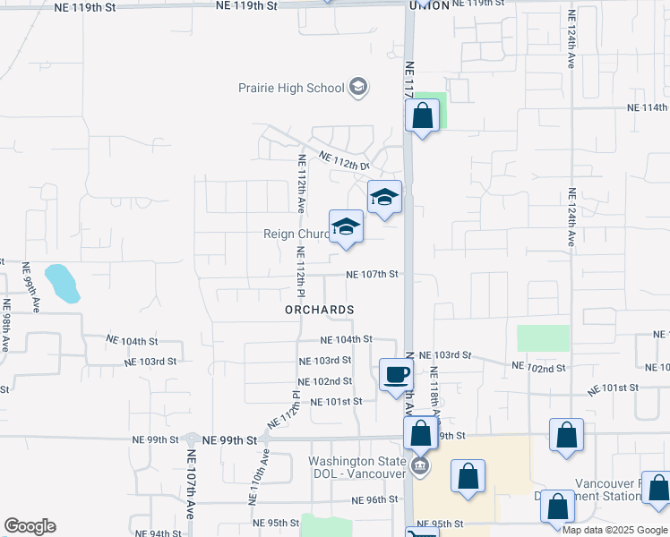 map of restaurants, bars, coffee shops, grocery stores, and more near 11311 Northeast 107th Circle in Vancouver