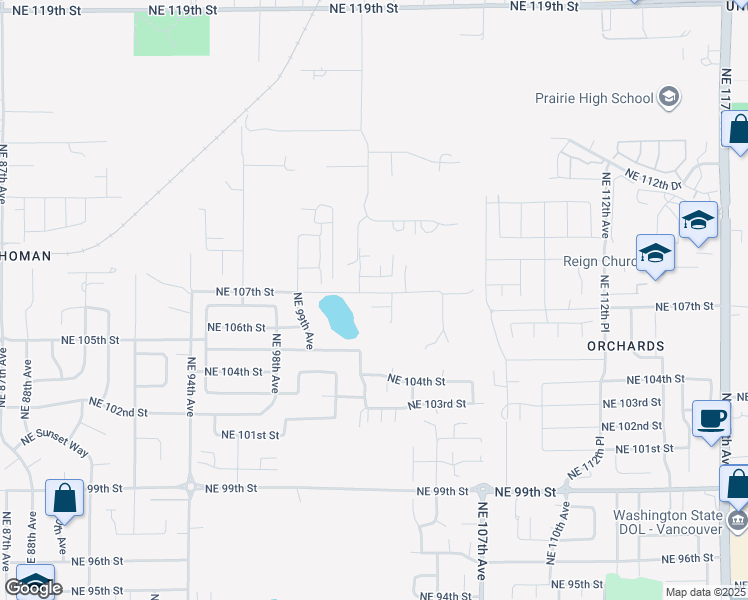 map of restaurants, bars, coffee shops, grocery stores, and more near 10206 Northeast 106th Circle in Vancouver