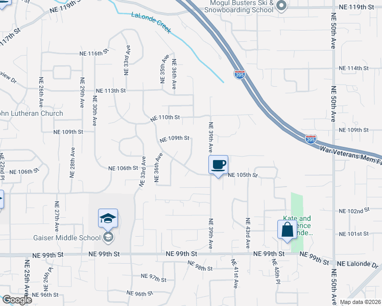 map of restaurants, bars, coffee shops, grocery stores, and more near 10706 Northeast 38th Avenue in Vancouver