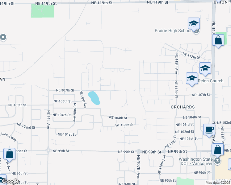 map of restaurants, bars, coffee shops, grocery stores, and more near 10315 Northeast 107th Street in Vancouver