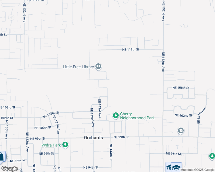 map of restaurants, bars, coffee shops, grocery stores, and more near 14320 Northeast 106th Street in Vancouver