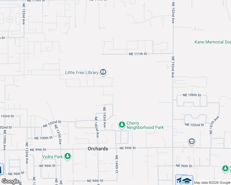map of restaurants, bars, coffee shops, grocery stores, and more near 14324 Northeast 106th Street in Vancouver
