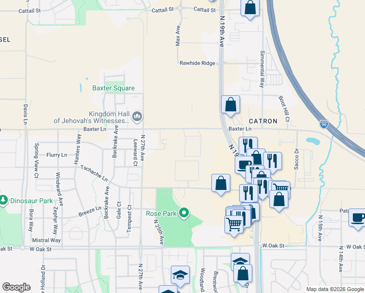 map of restaurants, bars, coffee shops, grocery stores, and more near 2234 East Baxter Lane in Bozeman