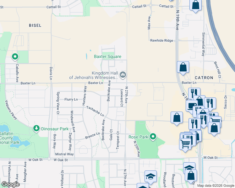 map of restaurants, bars, coffee shops, grocery stores, and more near 1891 Leeward Court in Bozeman
