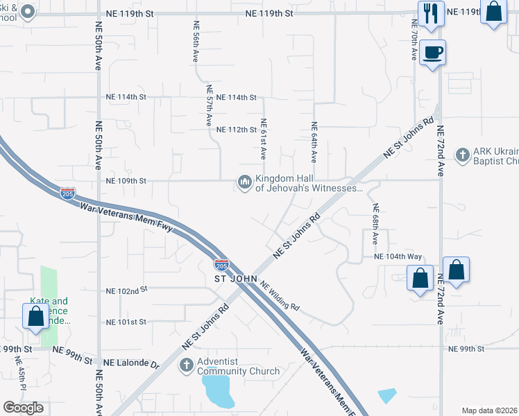 map of restaurants, bars, coffee shops, grocery stores, and more near 5908 Northeast 106th Way in Vancouver