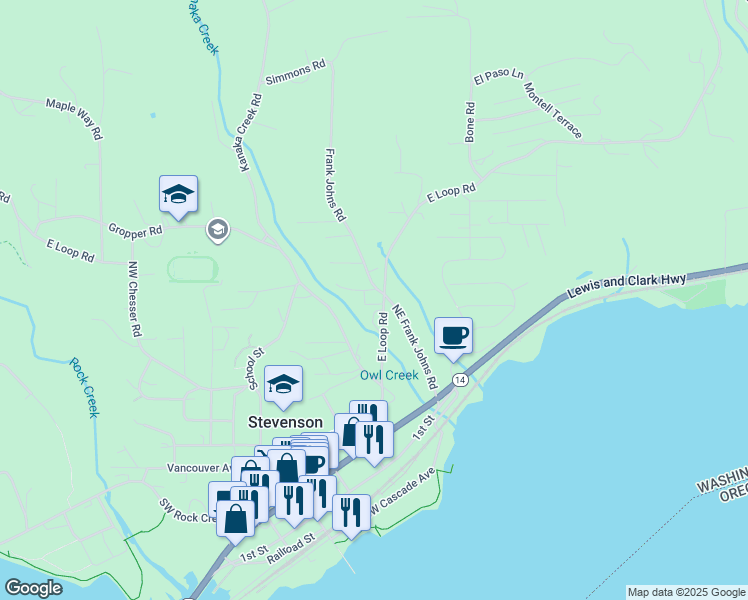 map of restaurants, bars, coffee shops, grocery stores, and more near 75 Thomas Street in Stevenson