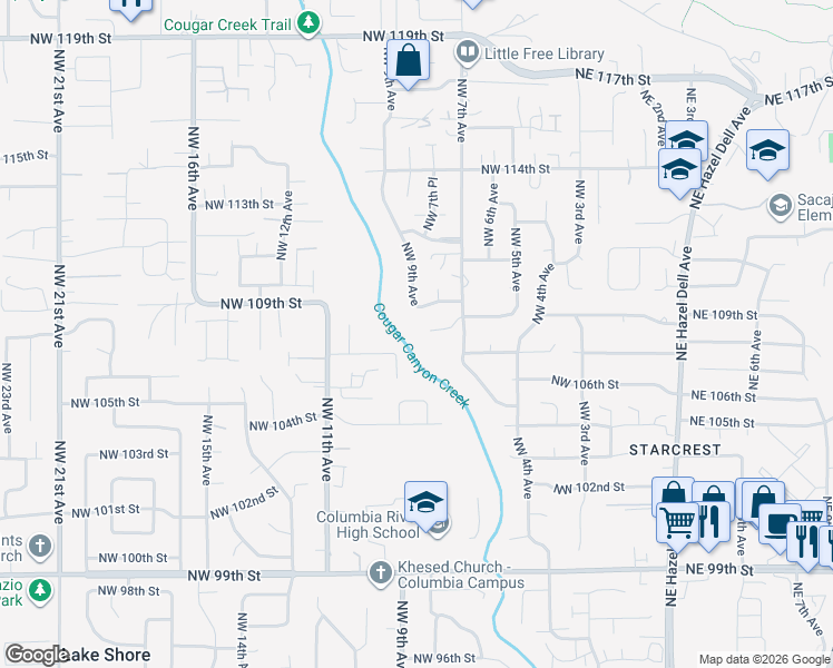 map of restaurants, bars, coffee shops, grocery stores, and more near 804 Northwest 108th Circle in Vancouver