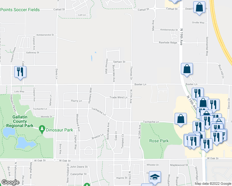 map of restaurants, bars, coffee shops, grocery stores, and more near 2784 Hedgerow Court in Bozeman